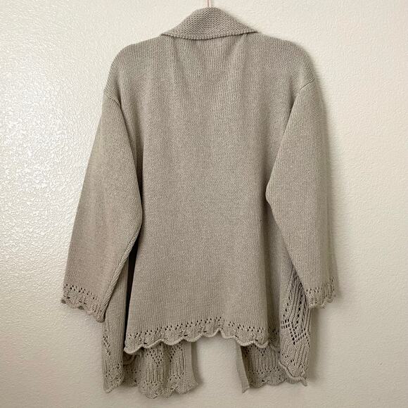 Aran‎ Crafts Ireland Cardigan Womens Large Tan Knit Eyelet Fisherman Sweater - Picture 10 of 13